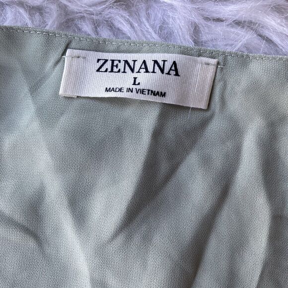 Zenana Sz L Double Lyered Chiffon Tie Front Bottom Short Flutter Sleeve Top - Picture 5 of 11